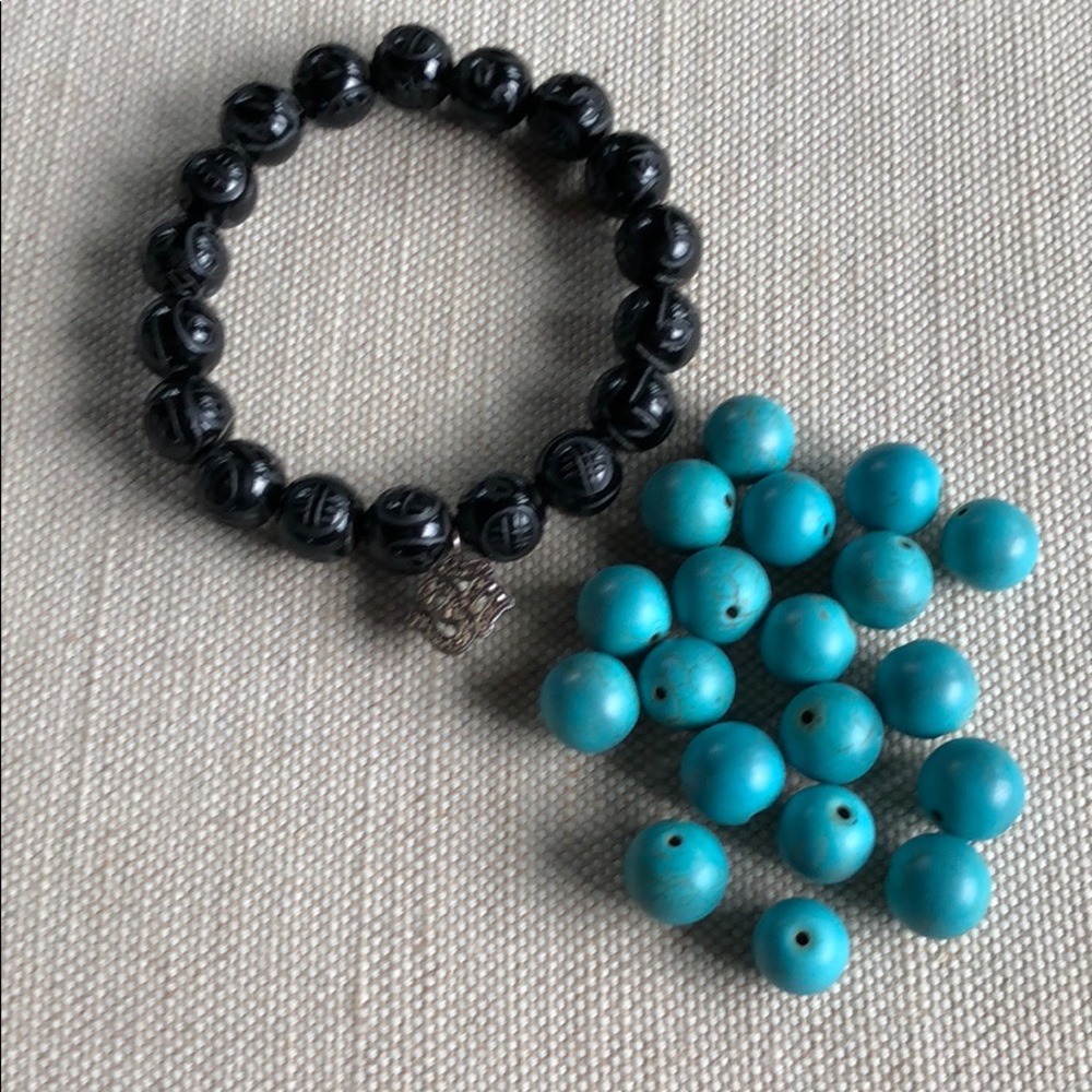 Turquoise ♠️♣️ loose beads ,Onyx bracelet craft - Picture 2 of 2